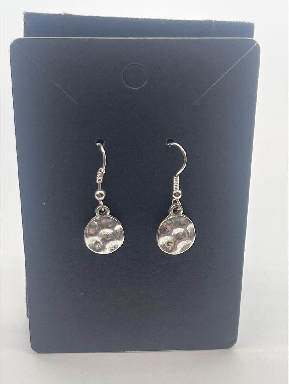Silver Tone Hammered Disc Drop Earrings